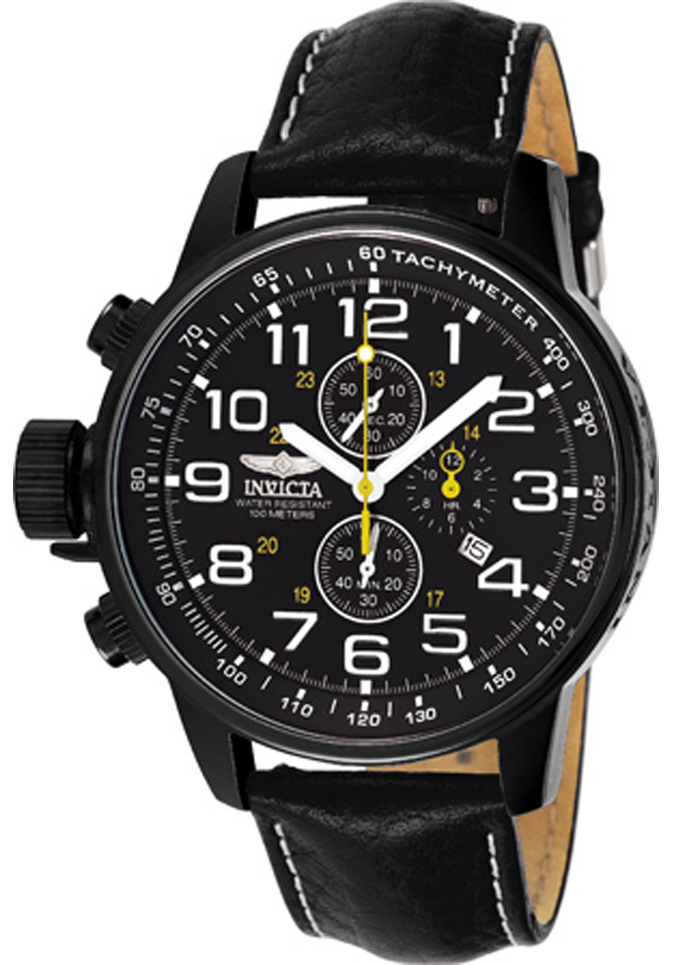 Men's I-Force Chronograph Black Genuine Leather & Dial - Invicta Watch