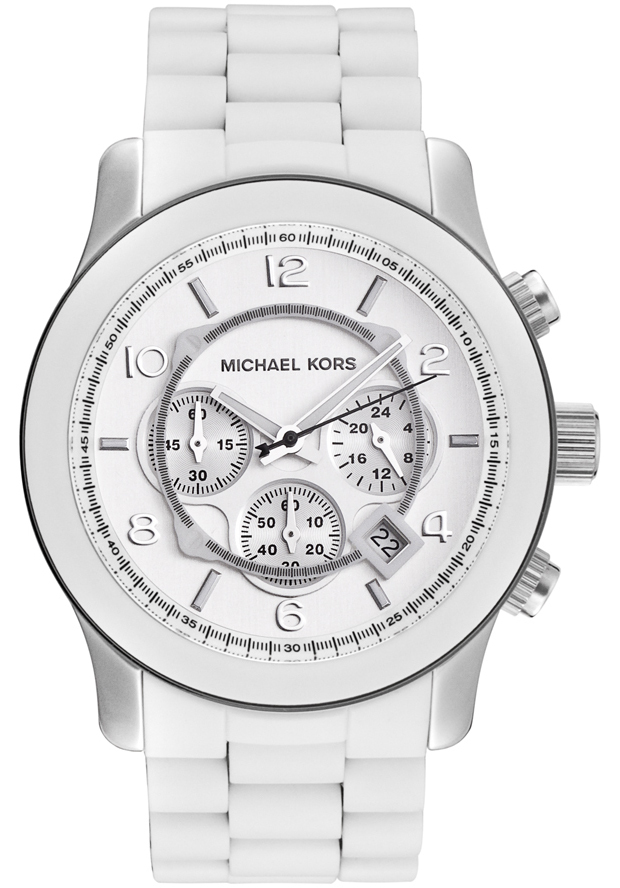 Men's Chronograph Silver Dial White Polyurethane and Stainless Steel - Michael Kors Watch