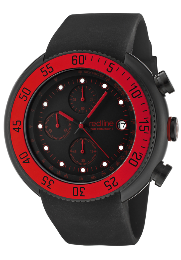 Driver Chronograph Black Silicone Black Dial Red Accent - Red Line Watch