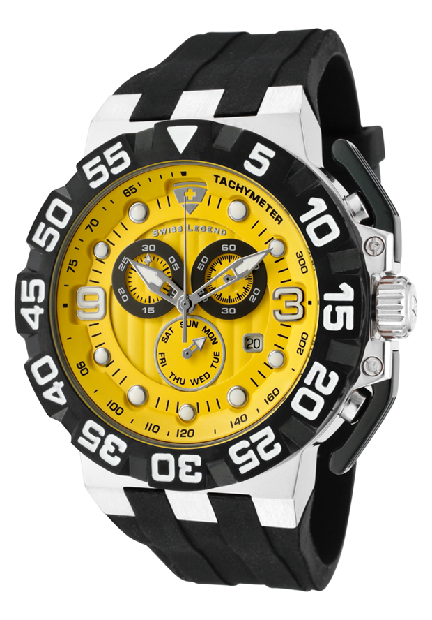 Challenger Chronograph Black Silicone Yellow Dial - Swiss Legend Watch