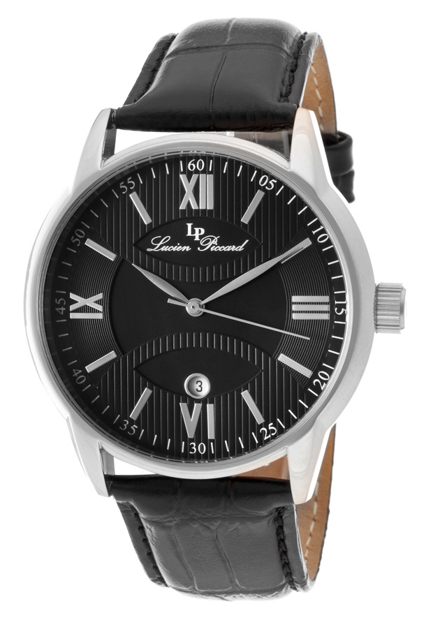 Clariden Black Genuine Leather and Textured Dial - Lucien Piccard Watch