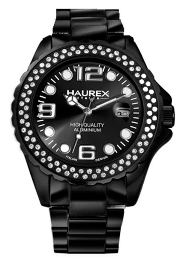 Women's Ink Stones Round Black Dial Black Aluminum - Haurex Watch