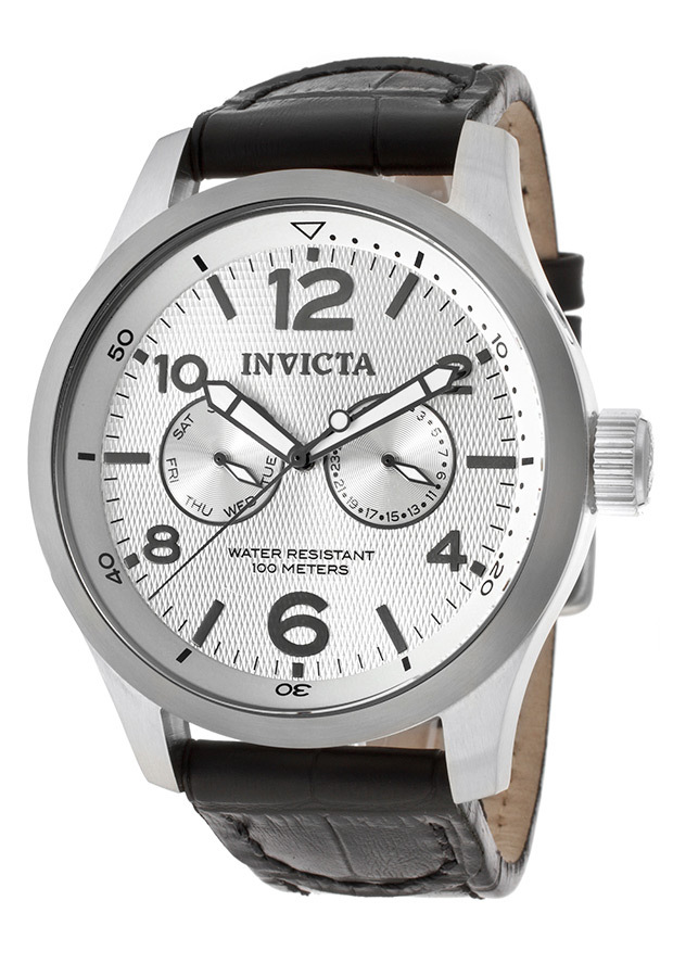 Men's I-Force Silver Dial Black Genuine Leather - Invicta Watch