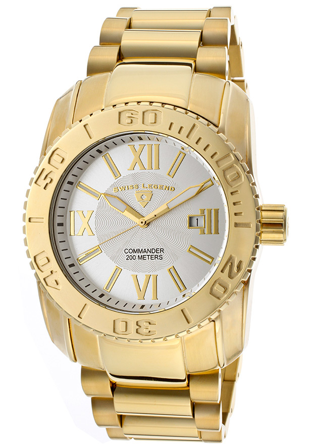 Men's Commander Silver Textured Dial Gold Tone Ion Plated Stainless Steel - Swiss Legend Watch