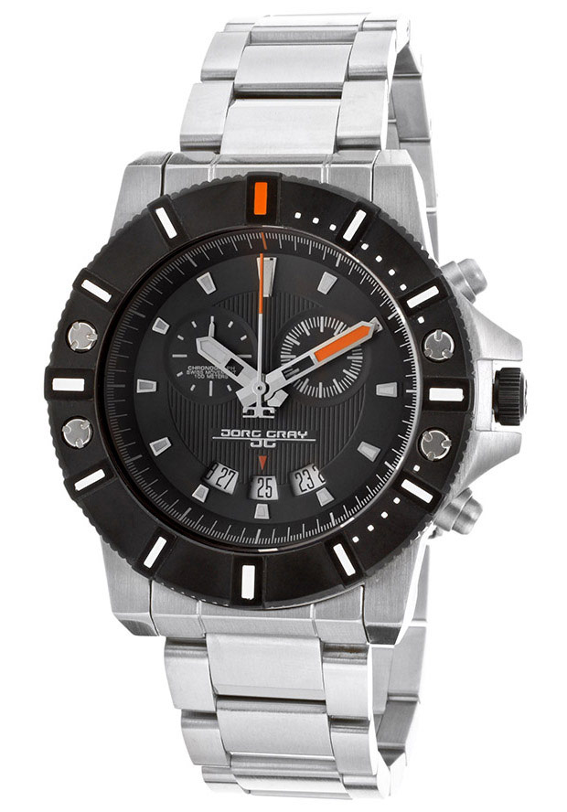 Men's Chrono Stainless Steel Black Textured Dial and Bezel - Jorg Gray Watch
