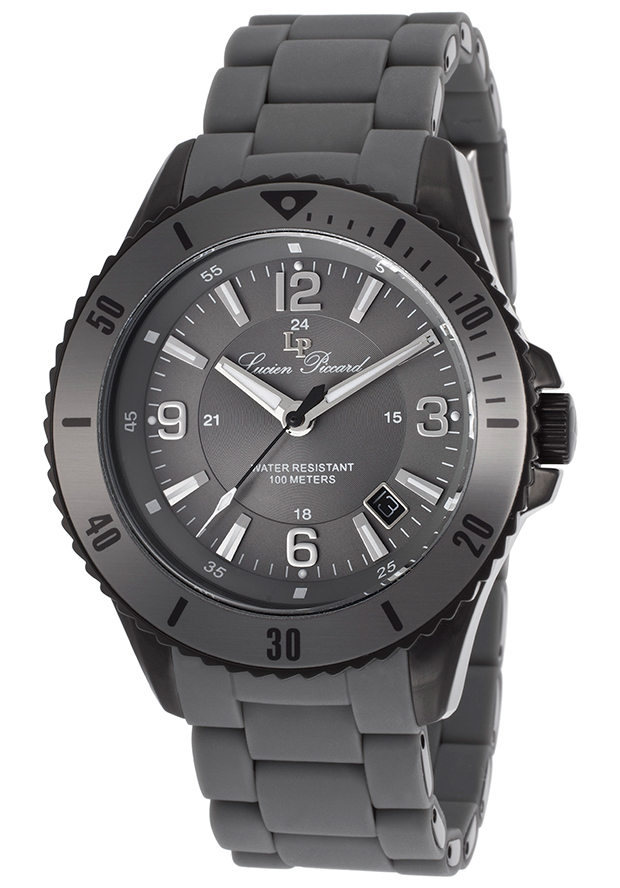 Mocassino Grey Silicone Black Dial Black IP Stainless Steel Case - Lucien Piccard Watch