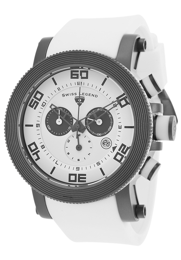 Cyclone Chronograph White Dial and Silicone Strap Gunmetal Case - Swiss Legend Watch