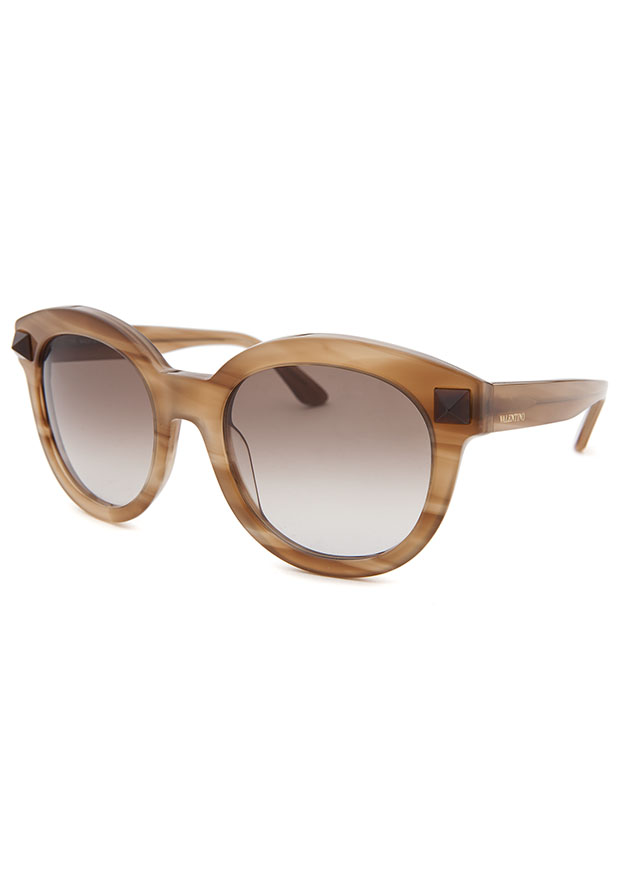 Valentino Watches Women's Round Striped Brown Sunglasses