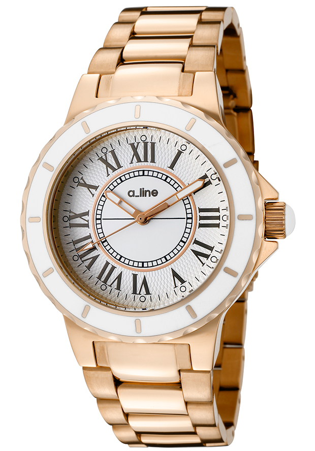 Women's Marina White Dial Rose Gold Tone Ion Plated SS - a_line Watch