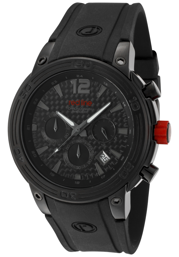 Mission Chrono Black Silicone Black Carbon Fiber Dial Black Accent - Red Line Watch