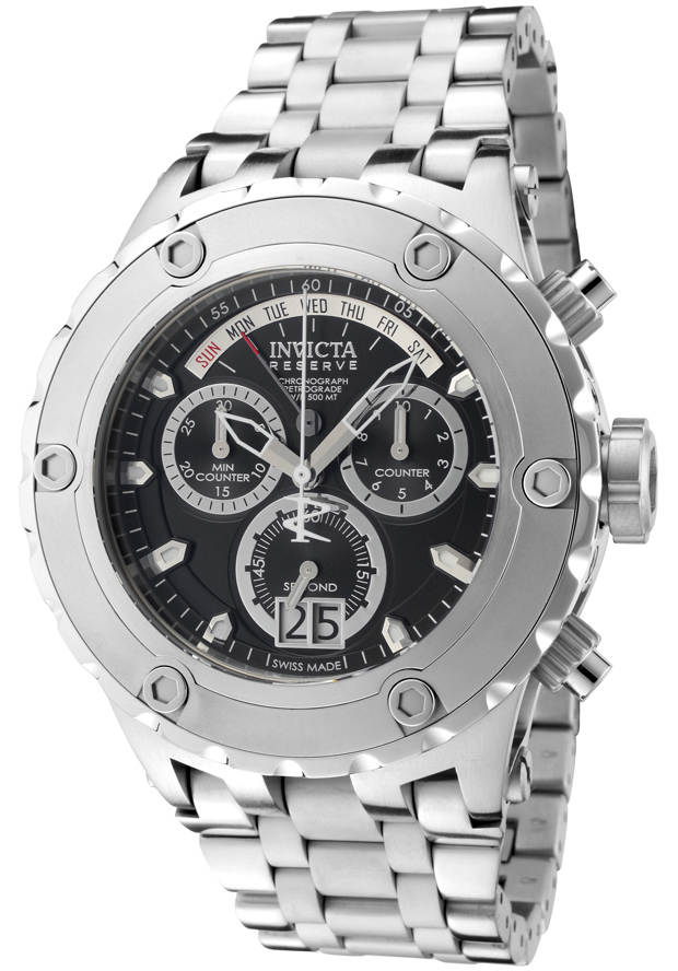 Men's Subaqua Reserve Chronograph Silver-Tone Stainless Steel Black Dial - Invicta Watch