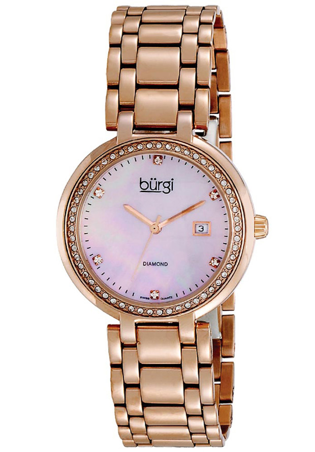 Women%27s Diamond/Swarovski Crystal Pink MOP Dial Rose Gold Tone Stainless Steel - Burgi Watch