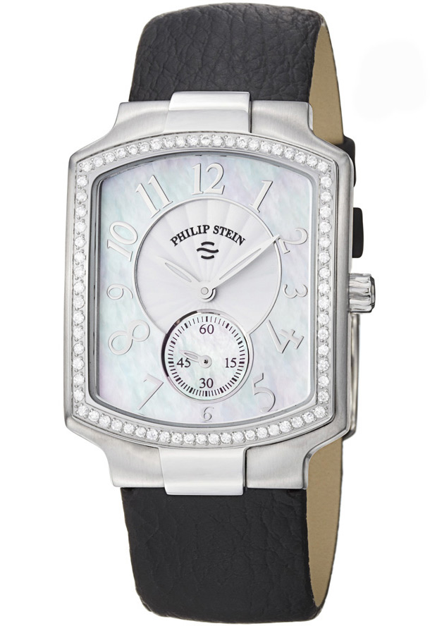 Women's Classic Diamond (0.45 ct) Mother of Pearl Dial Black Calfskin - Philip Stein Watch