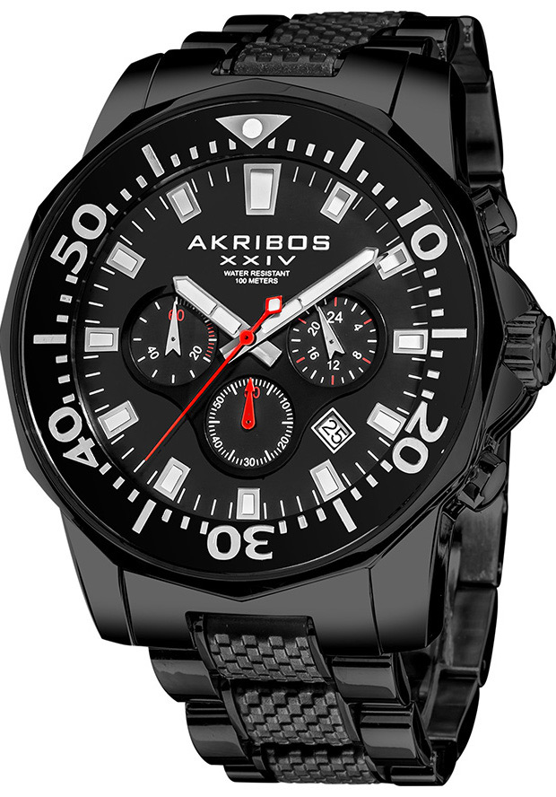 Men's Black Dial SS with Black Silicon Inserts - Akribos XXIV Watch