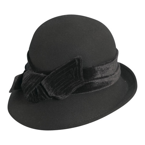 Women's Scala Lf170 Cloche Bucket Hat With Velvet Bow, Size: One Size (21), Black