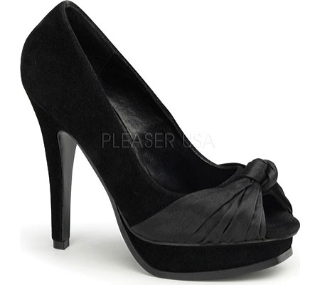 Women's Pin Up Pleasure 05 - Black Sueded PU/Satin High Heels