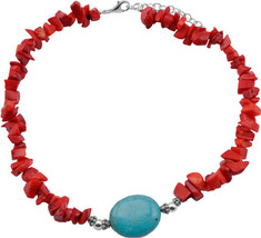 Barse - Turquoise/Sea Bamboo Necklace TESSN24TCRL (Women's) - Genuine Red Coral/Turquoise
