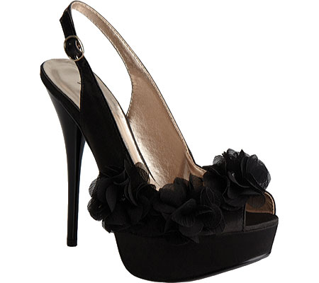 Women's Allure Bridals Glass - Black Silk Satin Ornamented Shoes