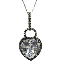 Moise - Sterling Silver Zirconia/Marcasite Heart Necklace (Women's) - Marcasite/Silver/White