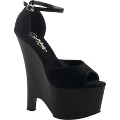 Women's Pleaser Beau 693 Suede - Black Suede/Black Quarter Strap Shoes