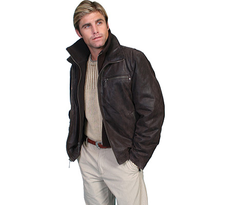 Men's Scully Leather Jacket w/ Knit Front & Collar 400 - Brown Western Clothing