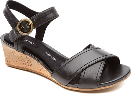Women's Rockport Total Motion 55mm Stitched Quarter Strap Sandal - Black Calf Casual Shoes