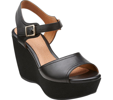 Women's Clarks Nadene Lola - Black Leather Sandals