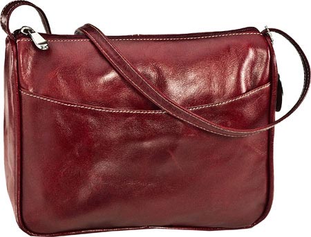 Women's David King Leather 3525 Florentine Top Zip Open Front Pocket - Red Purses
