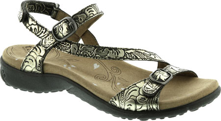 Women's Taos Footwear Beauty Ankle Strap Sandal - Light Gold Emboss Leather Sandals