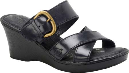 Women's Born Clarice Wedge Sandal - Black Full Grain Leather Sandals