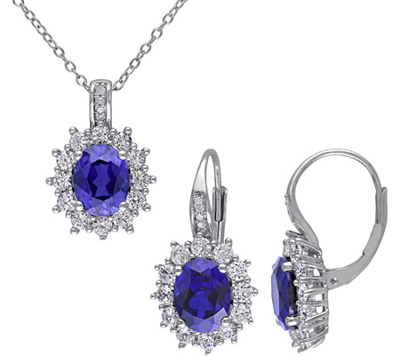 Women's Amour SHB000486 Sapphire Necklace and Earrings Set