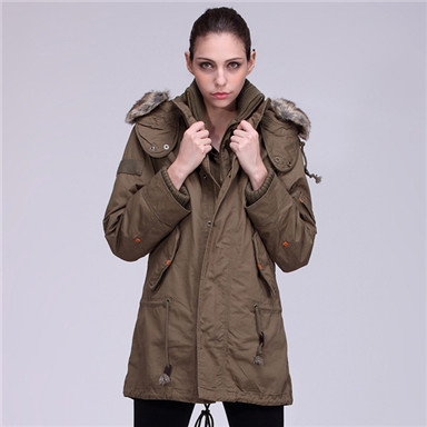JollyChic Warm Solid Color Well Cut Detachable Collar Padded Coat For Women