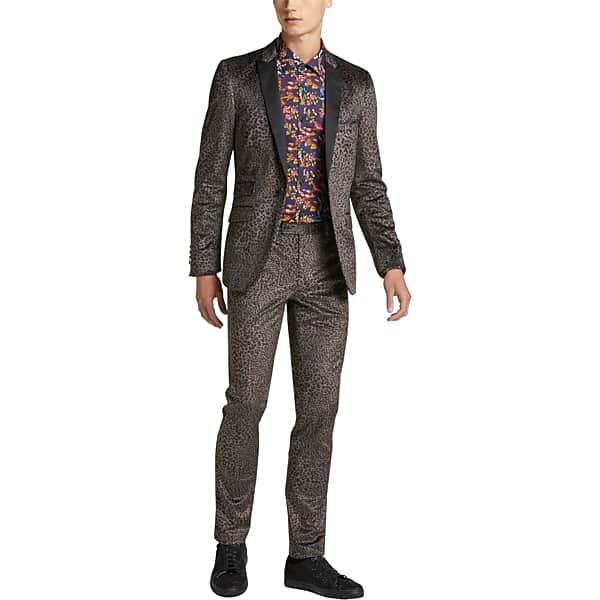 Paisley & Gray Men's Slim Fit Dinner Jacket Suit Separate Leopard Print Velvet - Size: 42 Regular