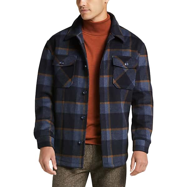 Paisley & Gray Men's Slim Fit Shirt Jacket Navy & Rust Plaid - Size: Large