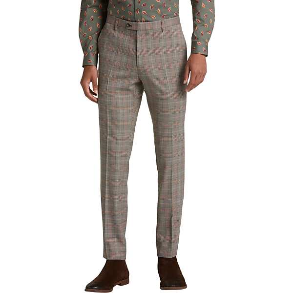 Paisley & Gray Men's Slim Fit Suit Separates Pants Tan Plaid - Size: 28