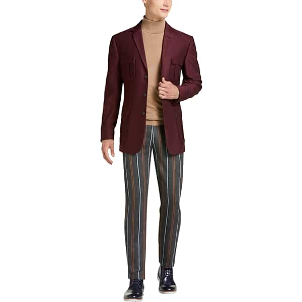 Paisley & Gray Men's Limited Edition Slim Fit Military Field Jacket Burgundy Red Stripe - Size: Small