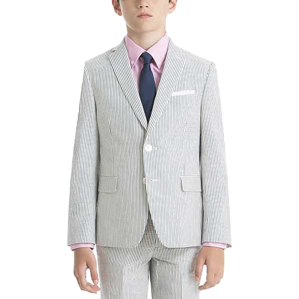 Lauren By Ralph Lauren Men's Boys (Size 8-20) Suit Separates Coat Blue & White Seersucker - Size: Boys 14
