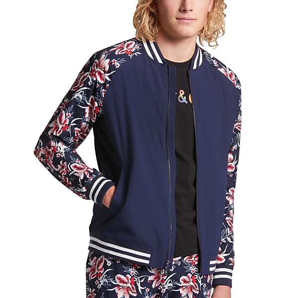 Paisley & Gray Men's Slim Fit Track Jacket Navy Floral - Size: Large