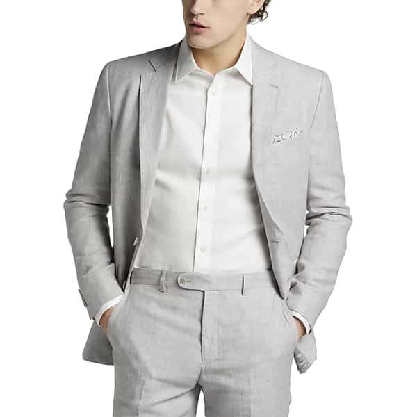 JOE Joseph Abboud Linen Slim Fit Men's Suit Separates Jacket Light Gray - Size: 54 Long