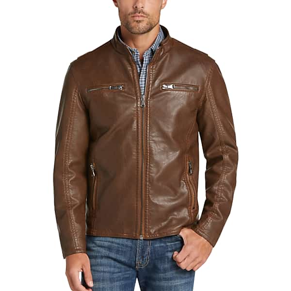 Pronto Uomo Men's Camel Modern Fit Moto Jacket - Size: Large - Only Available at Men's Wearhouse