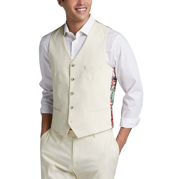 Paisley & Gray Men's Slim Fit Suit Separates Vest Off White - Size: Large