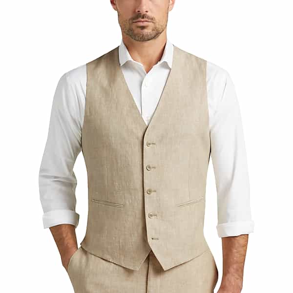 JOE Joseph Abboud Tan Chambray Slim Fit Men's Suit Separates Vest - Size: Large