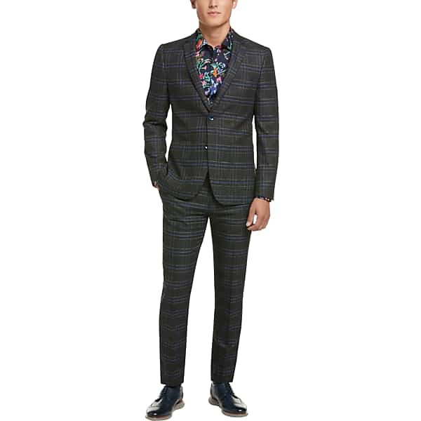 Paisley & Gray Men's Skinny Fit Suit Separates Coat Charcoal Plaid - Size: 36 Regular