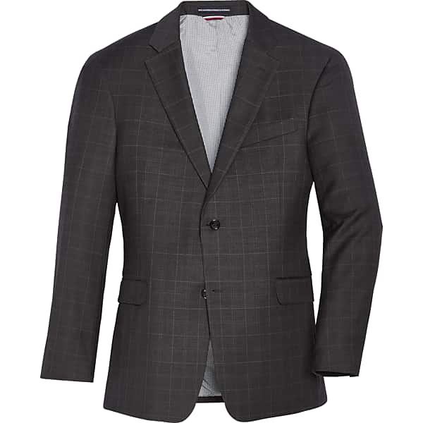 Tommy Hilfiger Modern Fit Men's Suit Separates Coat Charcoal Windowpane - Size: 46 Regular