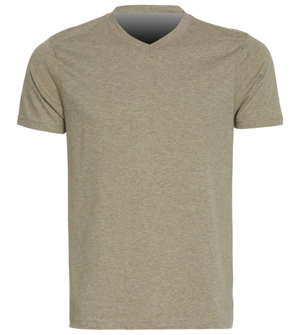 prAna Men's V Neck Short Sleeve Workout T-shirt - Dark Khaki Heather - Large Cotton