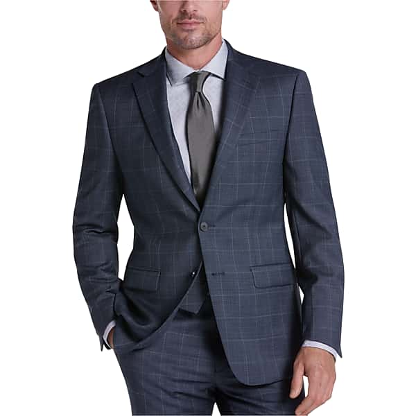 Calvin Klein X-Fit Blue Windowpane Slim Fit Men's Suit Separates Coat - Size: 46 Long