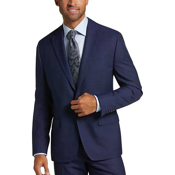 Lauren By Ralph Lauren Classic Fit Men's Suit Navy Windowpane - Size: 40 Short