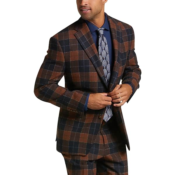 Tayion Men's Classic Fit Suit Separates Coat Navy & Rust Plaid - Size: 46 Long