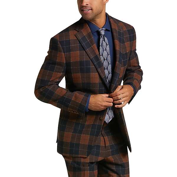 Tayion Men's Classic Fit Suit Separates Coat Navy & Rust Plaid - Size: 44 Extra Long