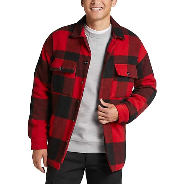 Pronto Uomo Men's Classic Fit Shirt Jacket Red Buffalo Plaid - Size: Large - Only Available at Men's Wearhouse